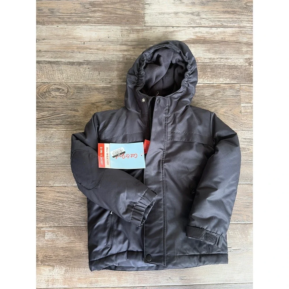 Cat & Jack Boys All-Weather 3-in-1 Jacket Black Hooded Coat 5T winter girls boys